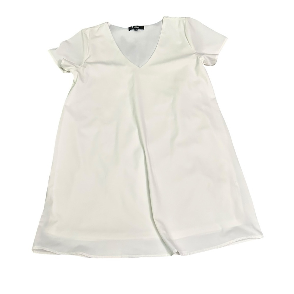 Lulu's White V-Neck A-Line Dress